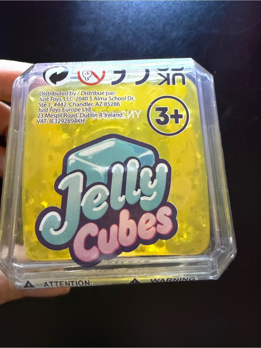 New Just Toys Jelly Cubes 2.5" Squishy Squeeze Glitter Yellow Fidget Tactile 3+
